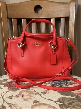 Coach Small Christie Carryall in Red Leather Satchel with Crossbody Strap